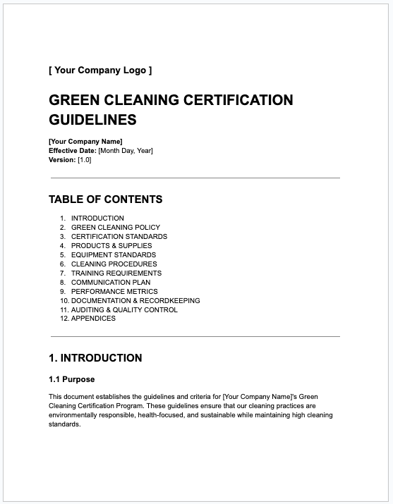 Green Cleaning Certification Guidelines